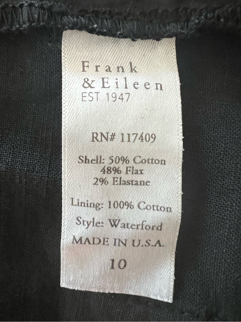 Frank & Eileen Black Waterford Italian Performance Linen Shorts Size 10 - Picture 5 of 6